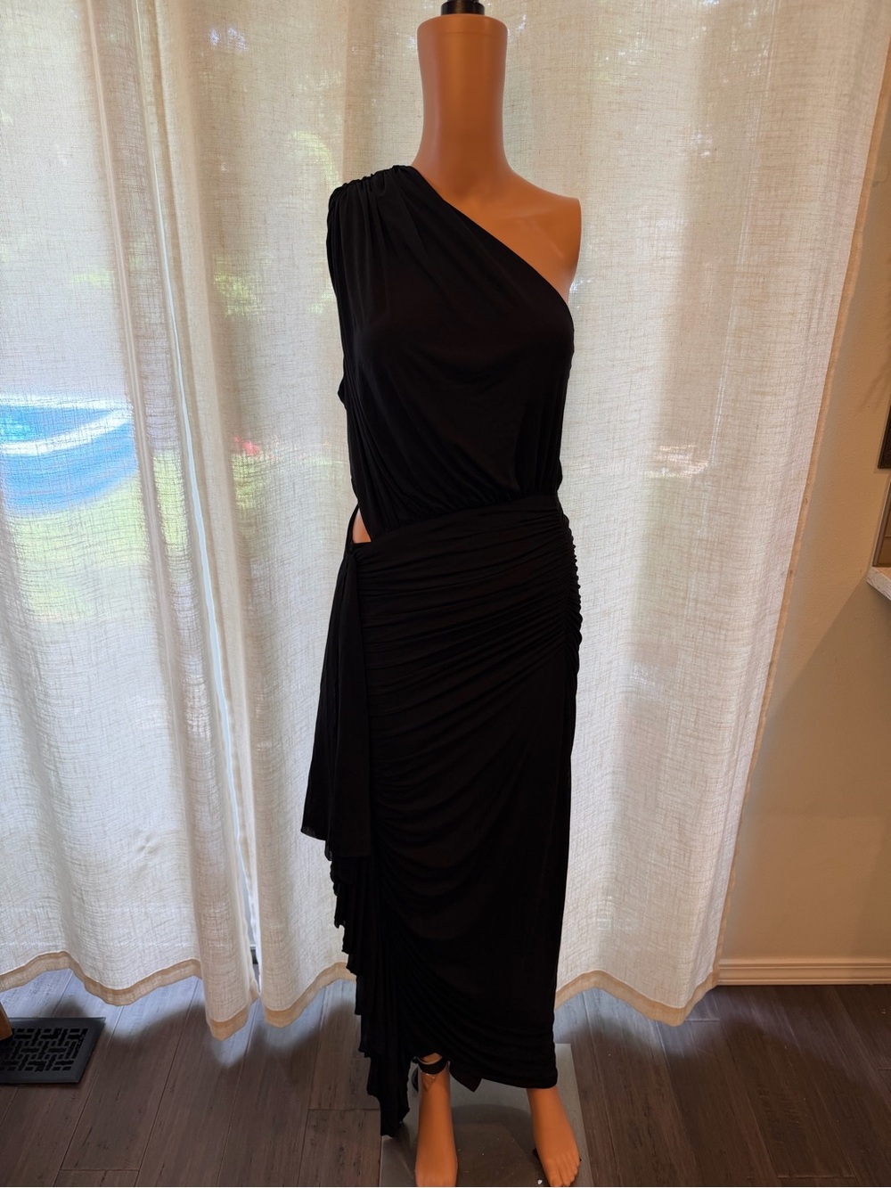 superdown Juliet Midi Dress in Black cutout draped ruched stretchy - Picture 4 of 7